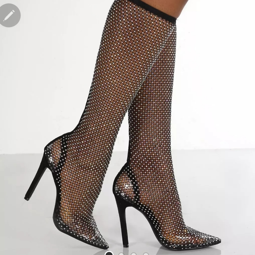 Embellished Mesh High Heel Sandal